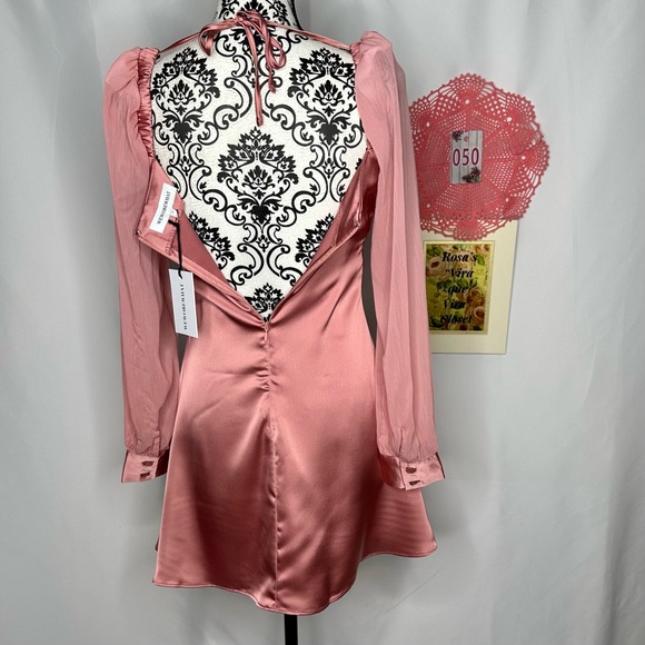 NWT WeWoreWhat Puff Sleeve Crinkle Chiffon Cowl Dress Rosewood Size 2 - Picture 14 of 16